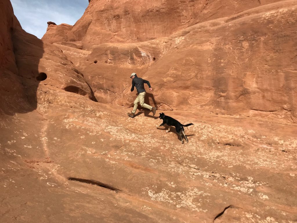 Hiking with Kona in Moab, Utah.