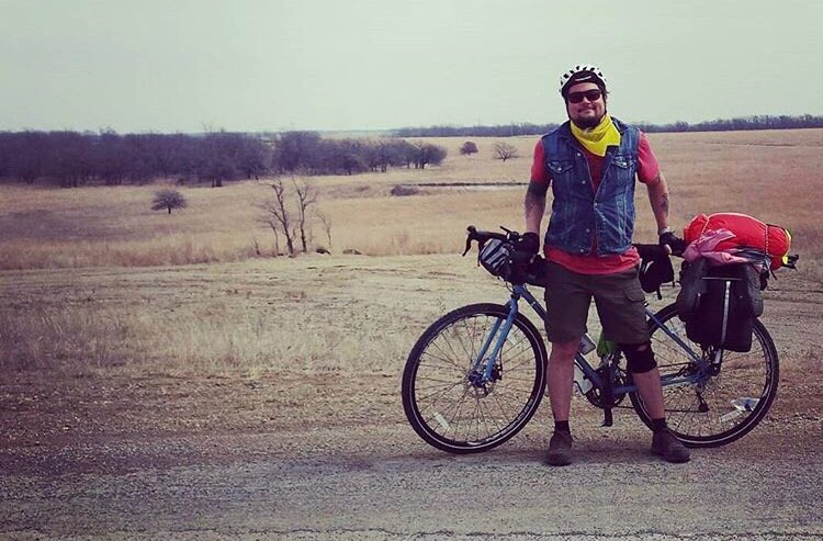 Bike-packing adventurer geared up for a trip.