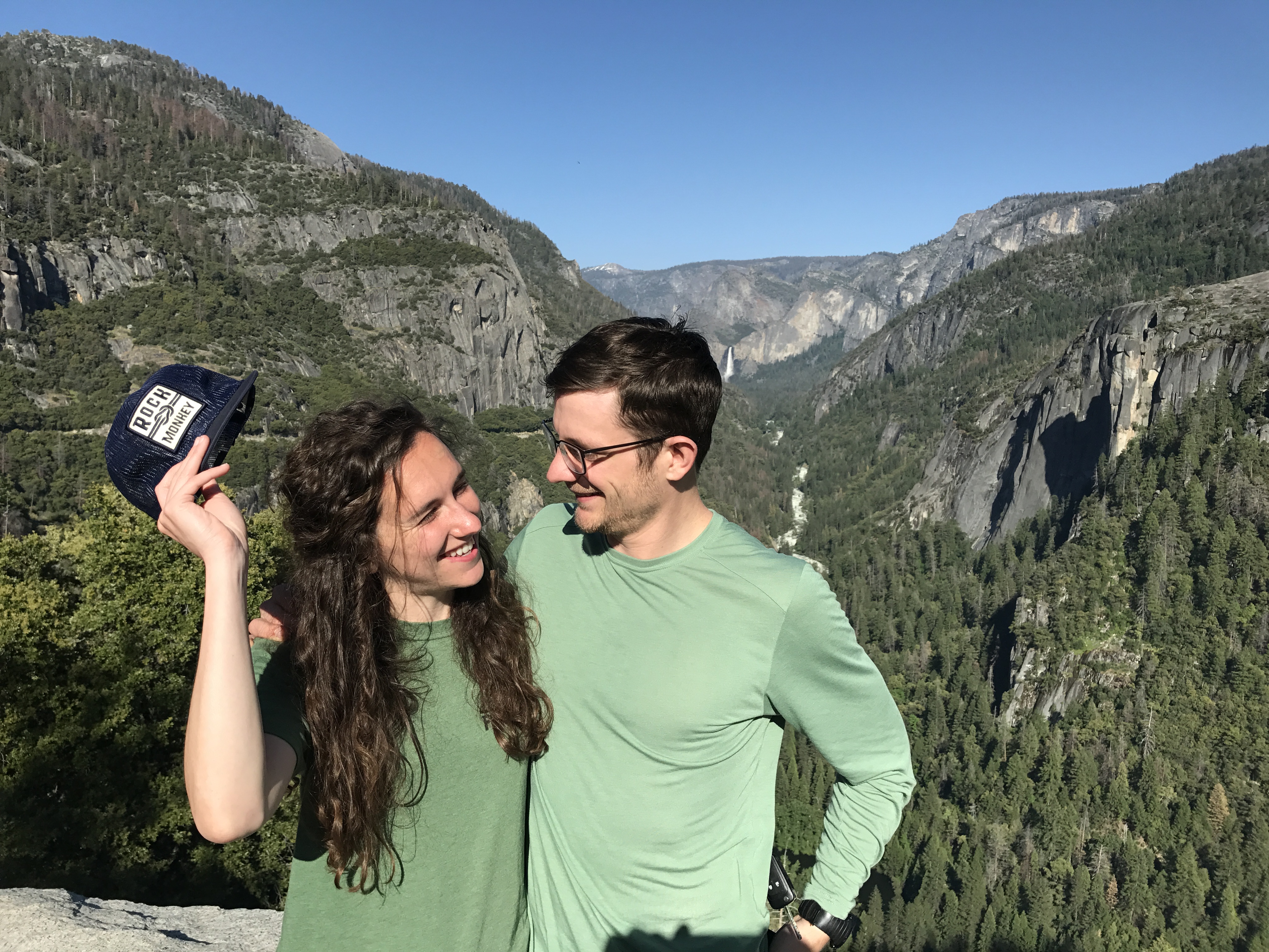 Jackson and Lindsey pose for a pic in front of Tunnel View before the adventures in Yosemite.