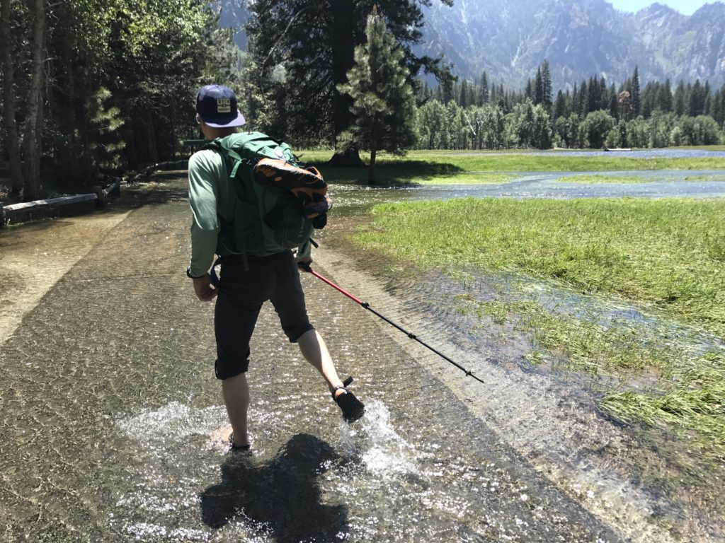 Headed towards the Four Mile Trail in Yosemite Valley, we waded across icy cold water to get to the trailhead.