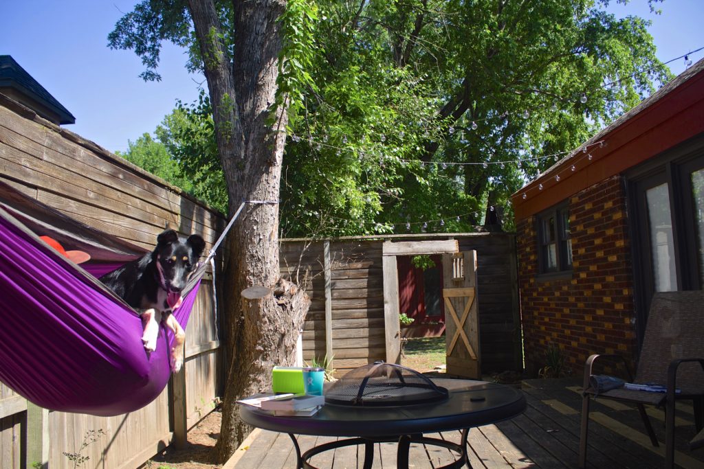 Hammocking on the back deck of our home in Brookside, Tulsa.