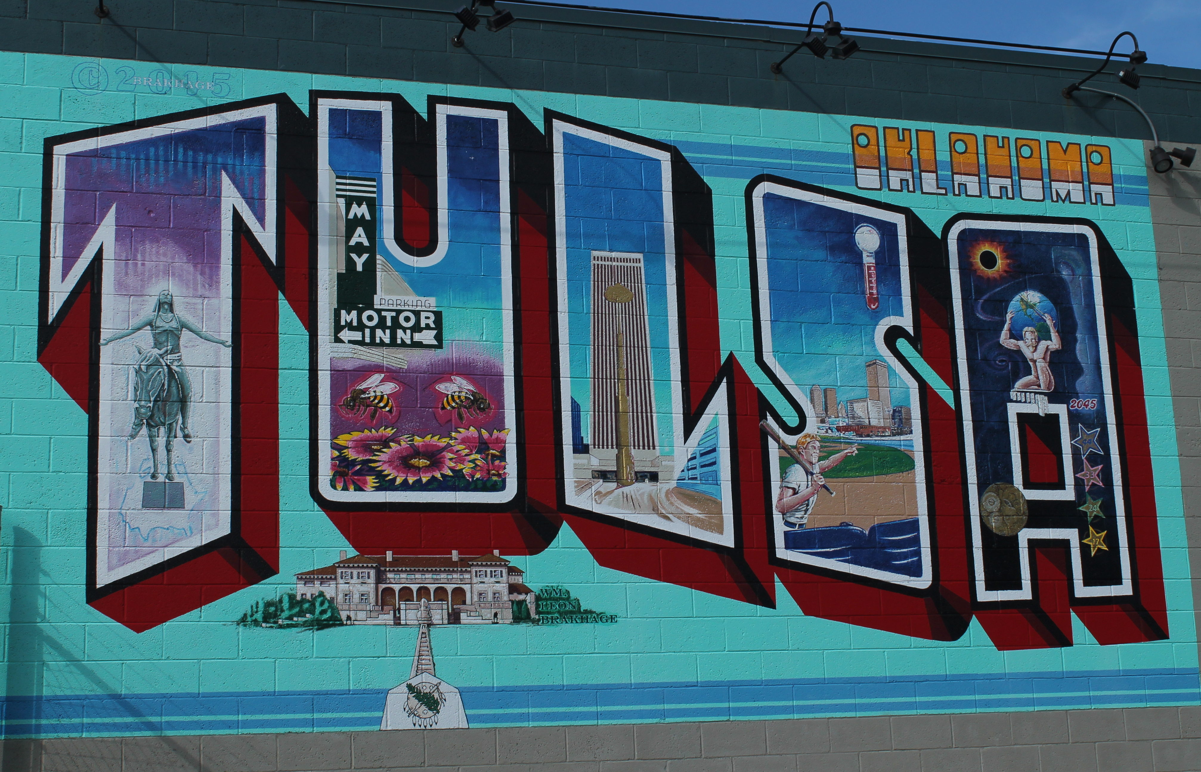 Tulsa postcard mural in Downtown Tulsa, Oklahoma.