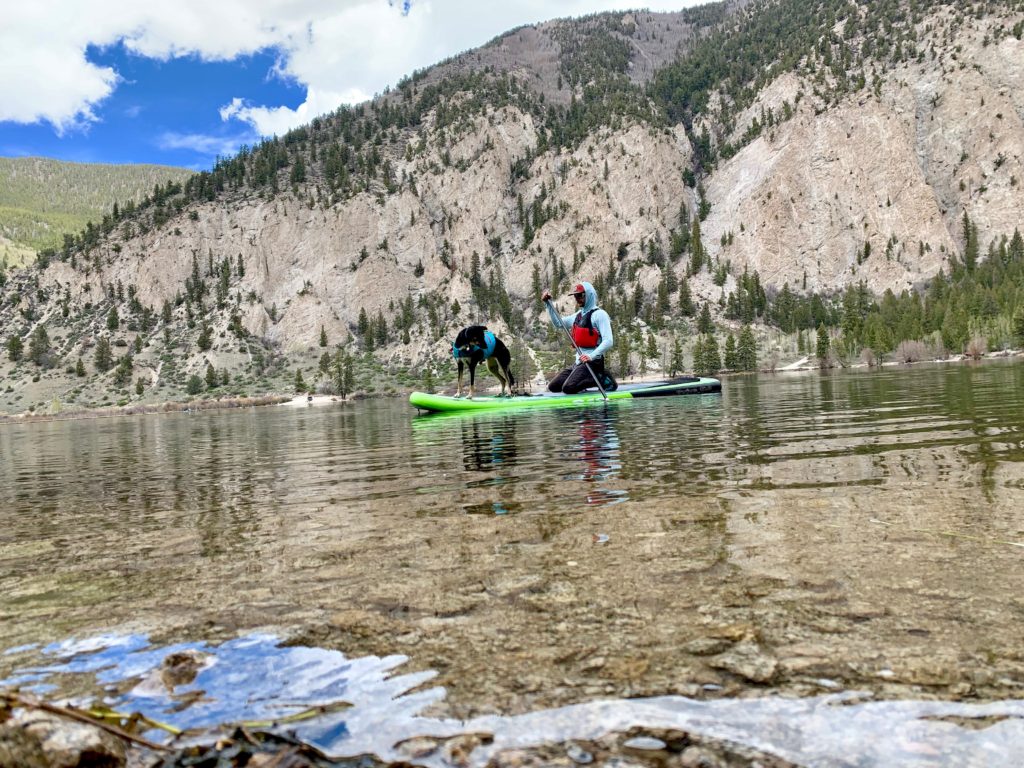 Paddle boarding with dog near Salida, Colorado.