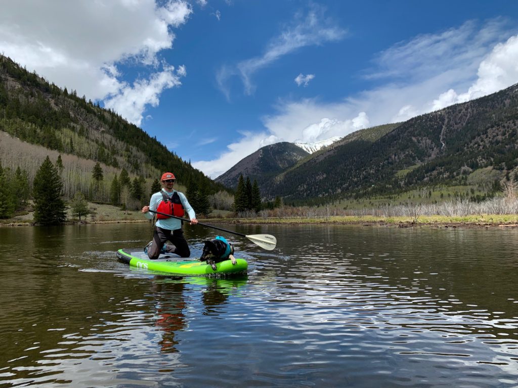 SUP with dog on Cottonwood Lake near Salida.