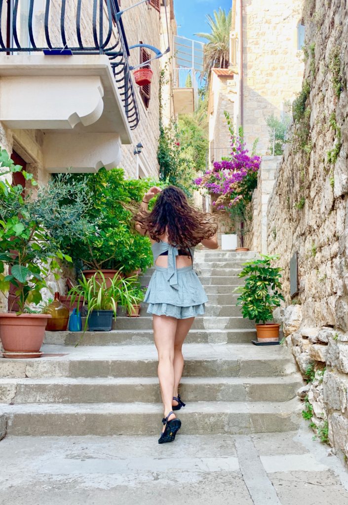 Narrow path in Old Town Hvar, Croatia.